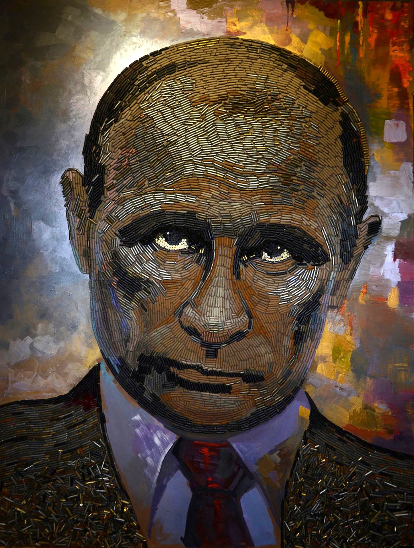 Příliš dobrý padouch na to, aby to západní politici a komentátoři mohli ignorovat. (Putinův portrét z nábojnic od ukrajinské umělkyně Darji Marčenko)