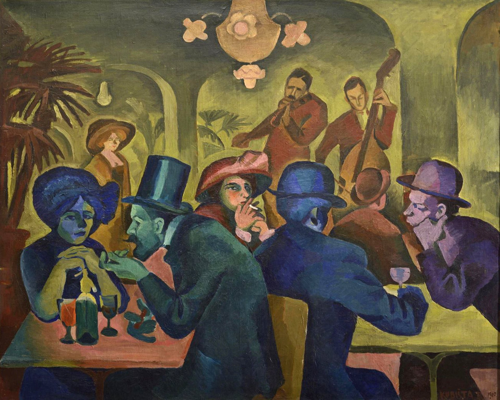 Hlavně nepijte moc kávy, budete zženštilí! (Bohumil Kubišta, Kavárna, 1910)