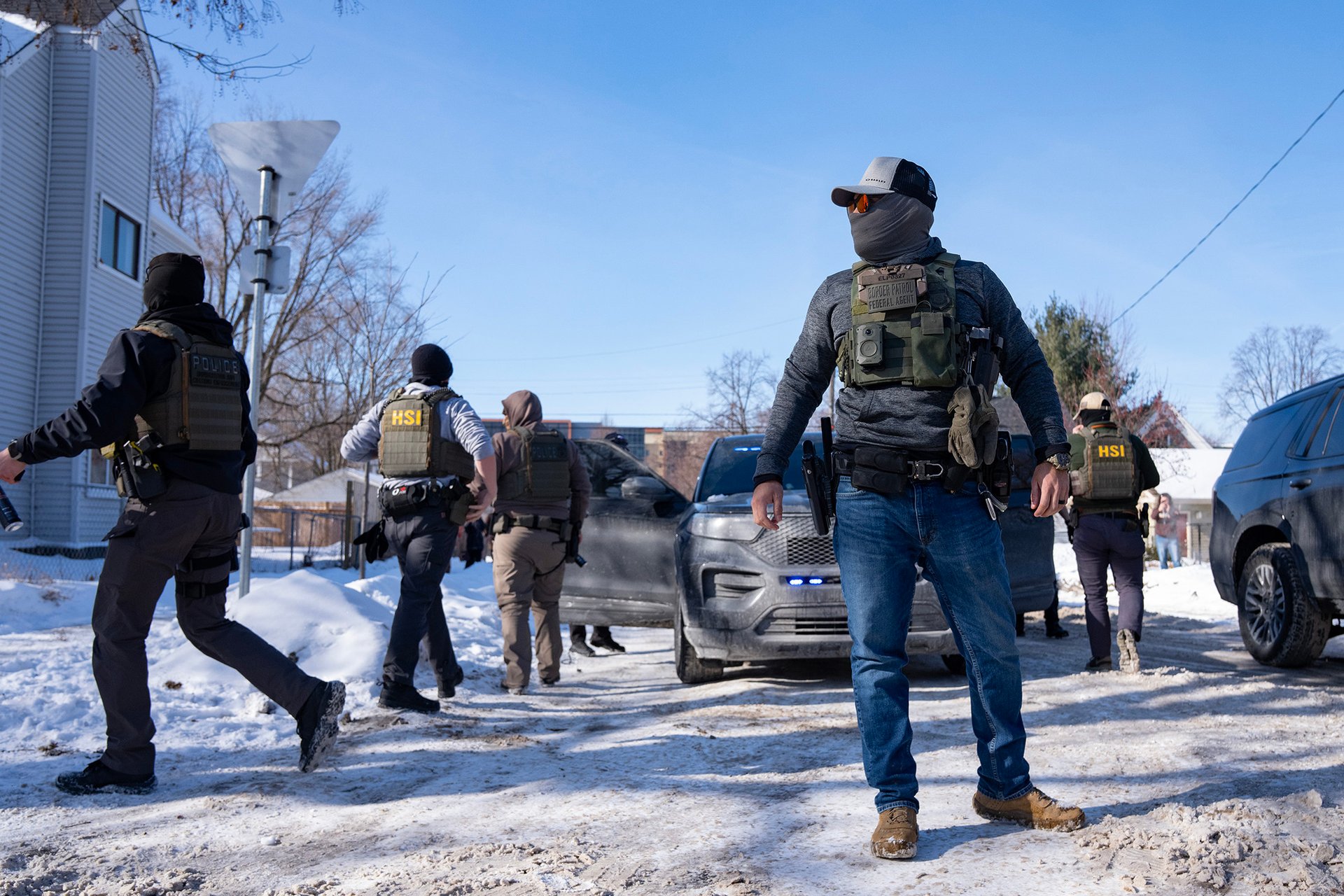 ICE federal immigration agents, observers and protesters, Minneapolis, February 2026