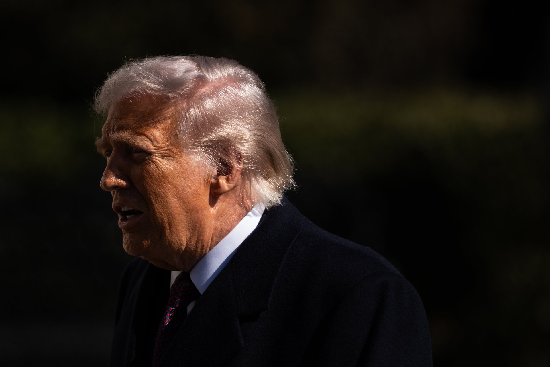 President Donald Trump speaks to reporters outside of the White House in Washington, on Friday, Feb. 27, 2026. (Tierney L. Cross/The New York Times)