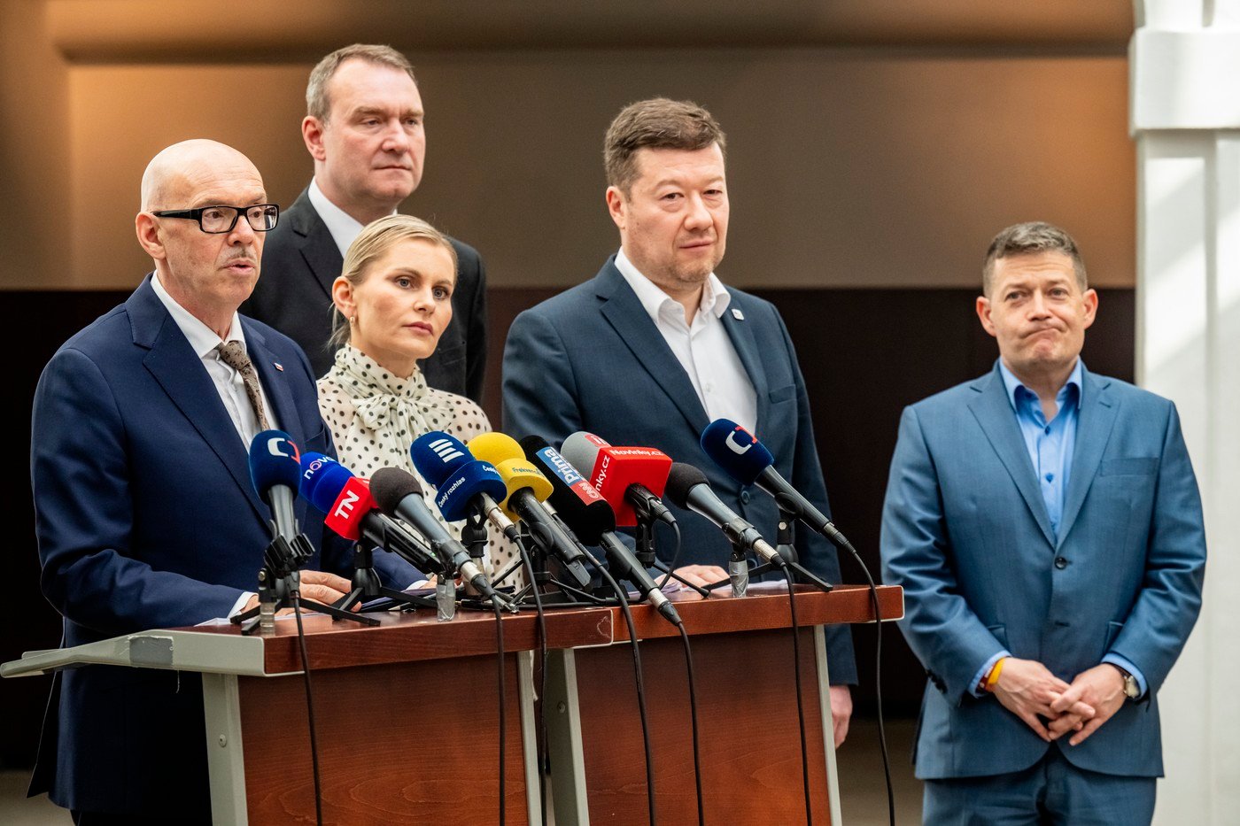 Oto Klempíř, ministr kultury, Taťána Malá, poslankyně, politička, Radim Fiala, Tomio Okamura, Patrik Nacher, poslanec, politik
Autor: ČTK / Šimánek Vít