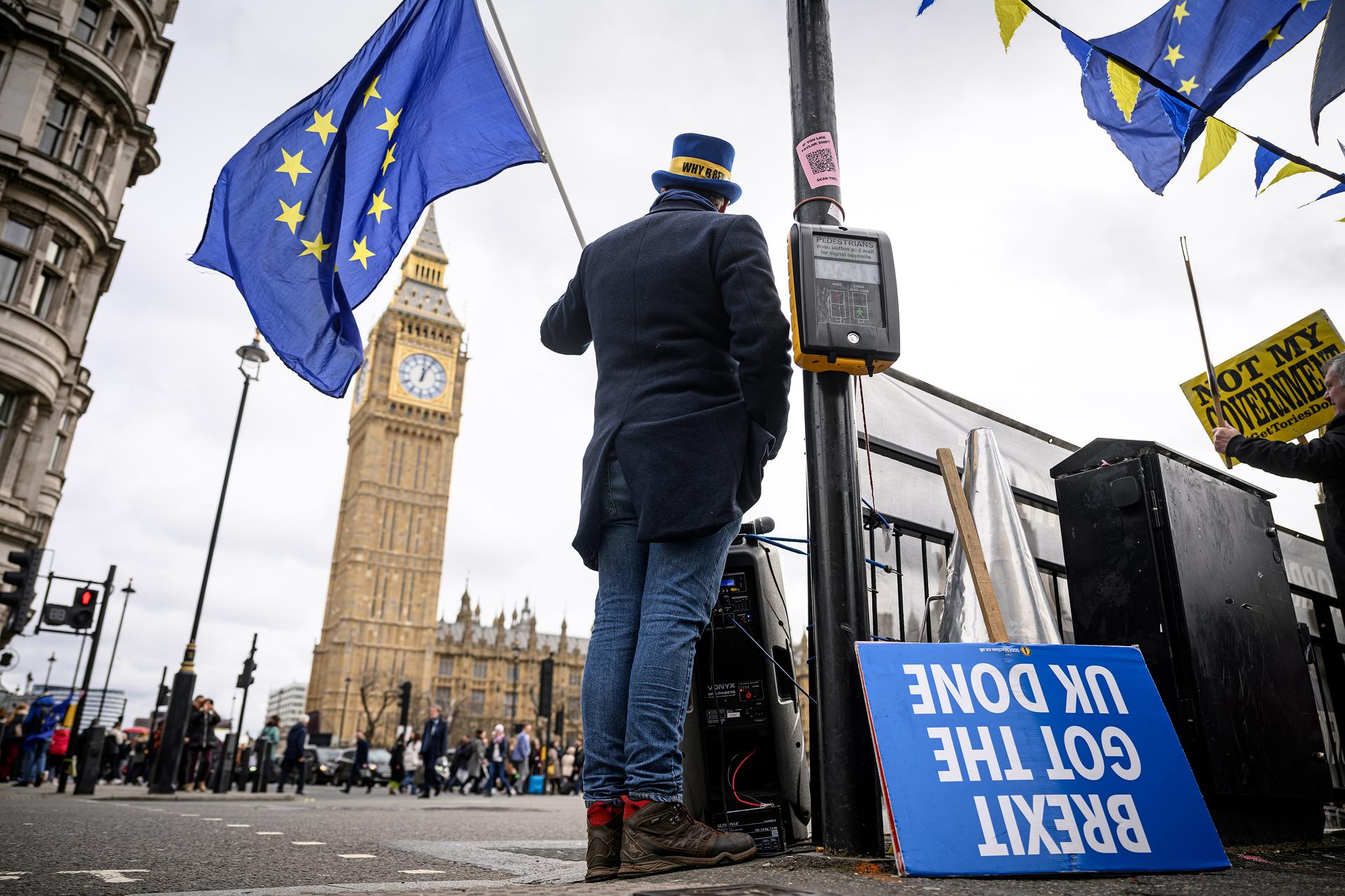 Už devět let každou středu stojí skupinka vytrvalých demonstrantů před britským parlamentem. „Dokud se brexit nezvrátí, s demonstracemi neskončíme.“