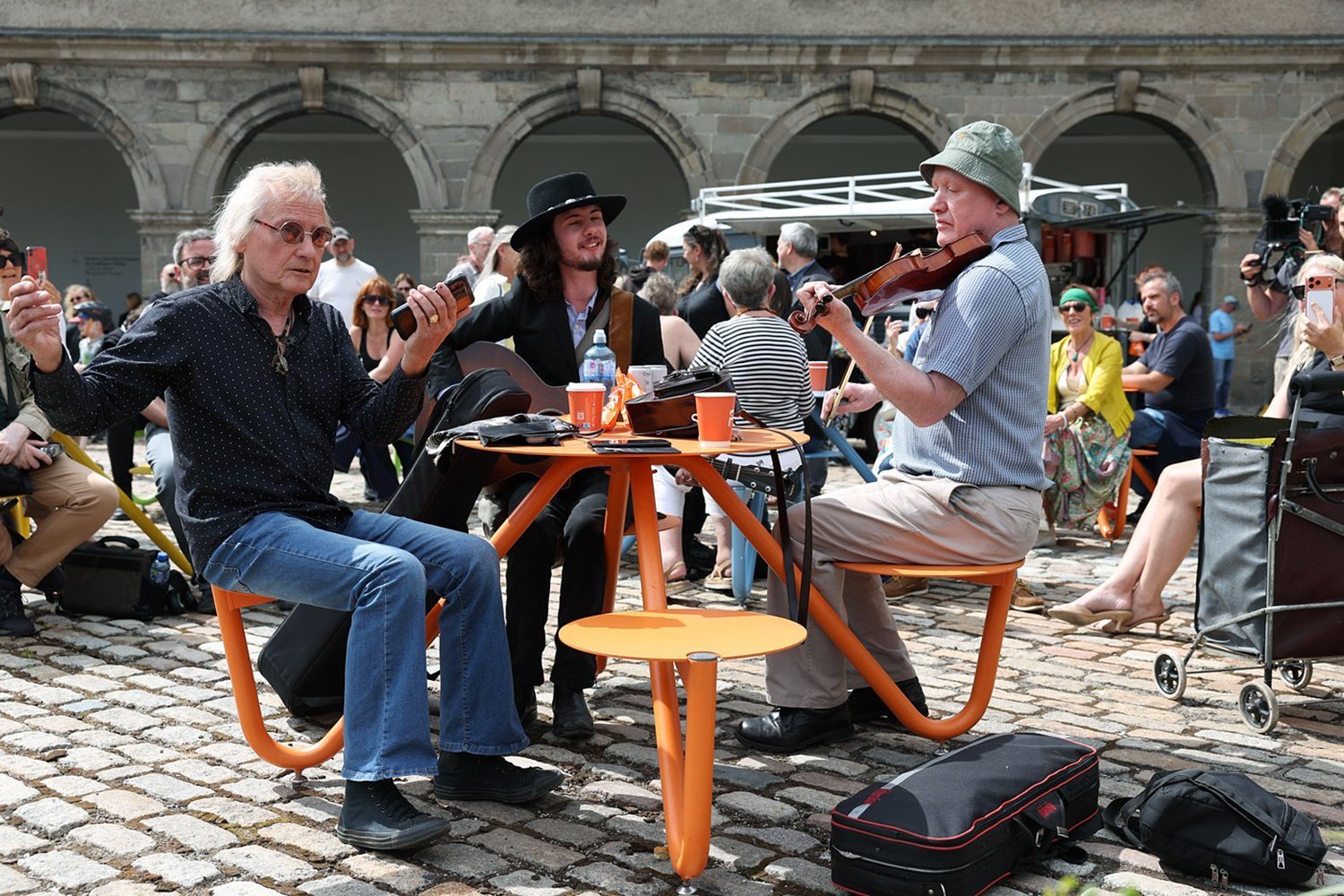 Musicians playing at a public wake for Glen Hansard at the Irish Museum of Modern Art (IMMA) in Dublin. The Oscar-winning Irish musician and activist died in a motorcycle crash last week. Picture date: Monday August 3, 2026.
