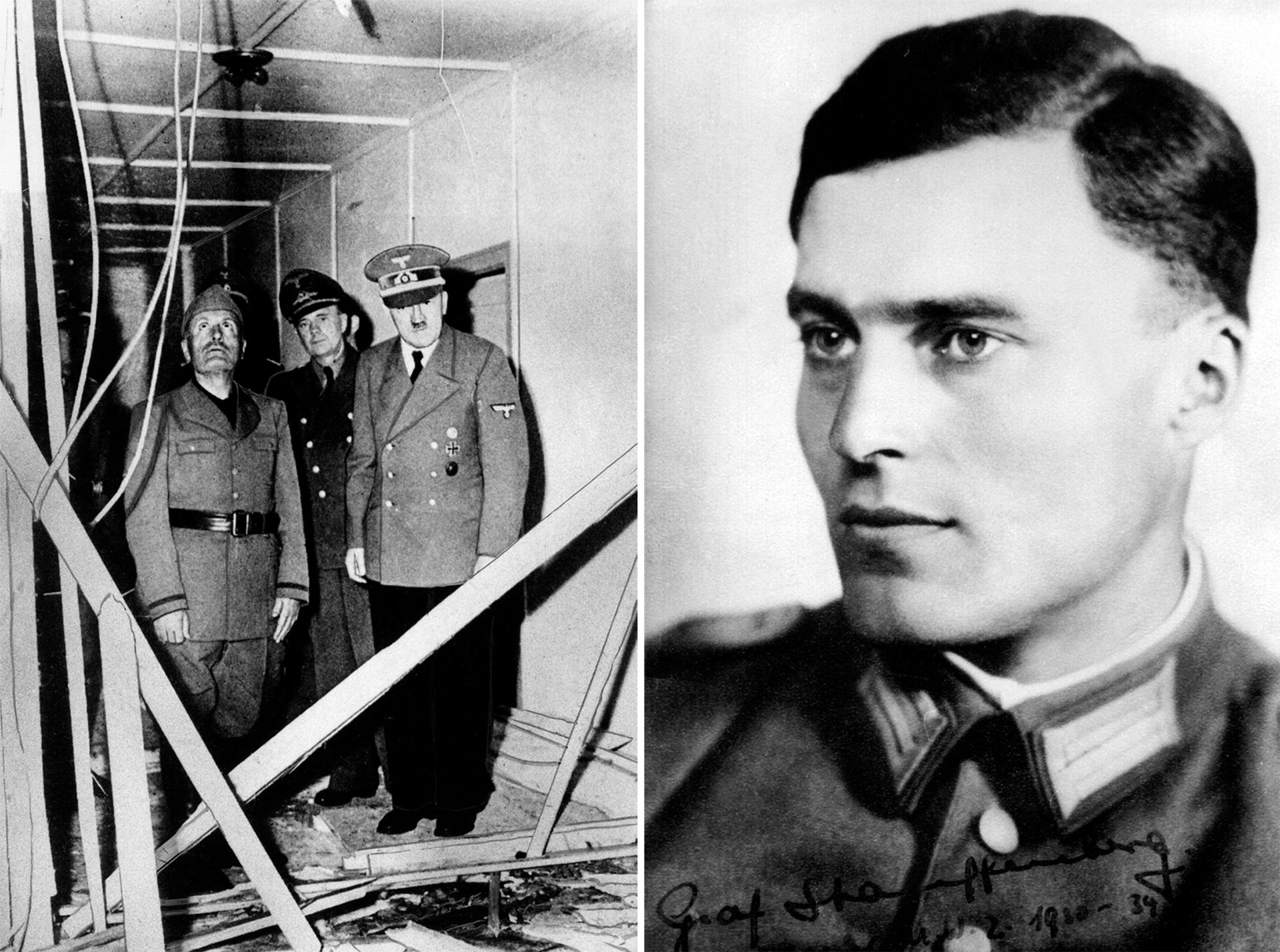 Nenacházím žádné rozumné vysvětlení pro to, proč můj otec vyndal z tašky druhou nálož. (Hitler na místě neúspěšného atentátu - a jeho strůjce Claus Schenk von Stauffenberg)